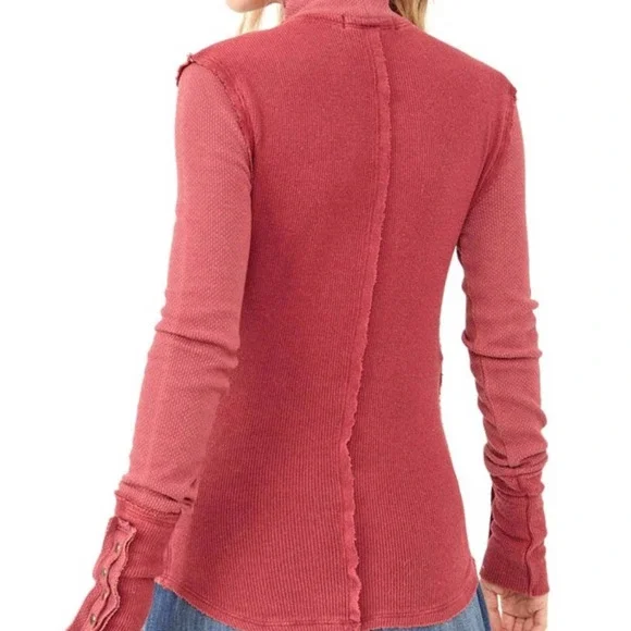 NEW Free People Jojo Mock Neck Long Sleeve Top Off Beat Wine Red Womens Size M - Picture 6 of 15
